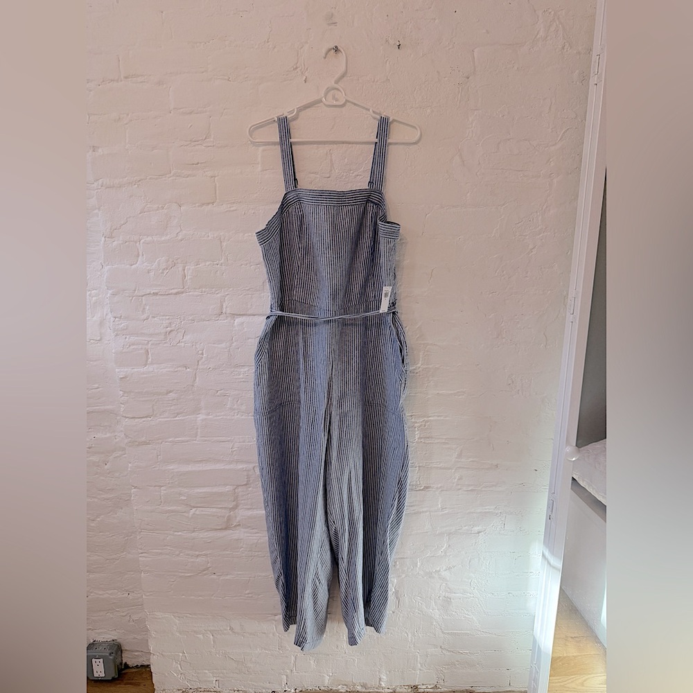 Linen Striped Blue Jumpsuit NWT